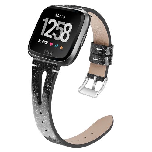 Bracelet en cuir exquis pour Fitbit Versa 3 / Sense - Noir (Taille S)