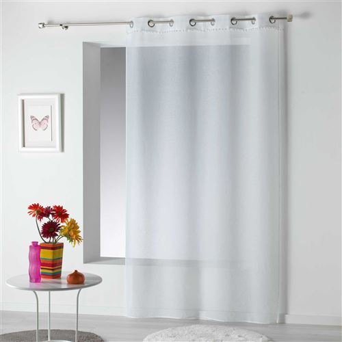 Voilage Sabl&eacute; &agrave; Pompons - Blanc - 140 x 240 cm