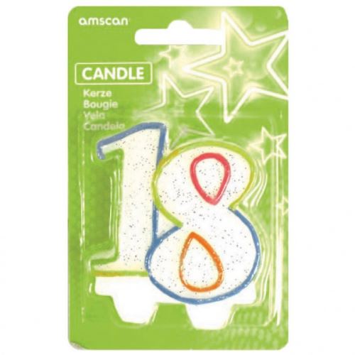 Amscan bougie d'anniversaire 18 - Milestone Birthday8 cm blanc