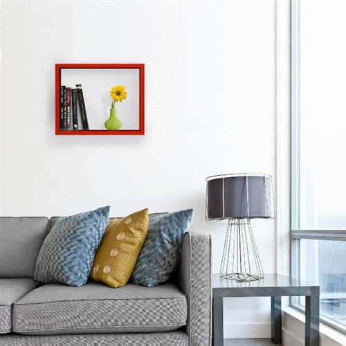 HOMEMANIA Étagère Tv - Murale Flottante, pour Livres - avec Sticker - pour Séjour, Chambre - Rouge en Bois, 42 x 20 x 34 cm