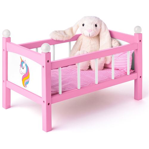 WOODY DREAM Lit de poupée licorne jouet en bois avec parure de lit
