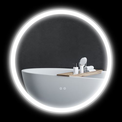 Miroir rond lumineux LED de salle de bain Ø 80 cm mural avec éclairage 3 couleurs interrupteur tactile système antibuée 46W blanc argent