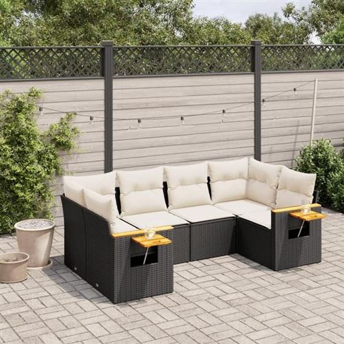 vidaXL Salon de Jardin avec Coussins 6 pcs, Canapés de Terrasse, Ensemble de Meubles de Patio, Mobilier d'Extérieur, Noir 3259501