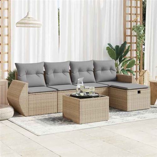Non Communiqué Beige Salon De Jardin Modulable Vidaxl 5 Personnes 6 Pieces X 71 X 69 Resine Tressee