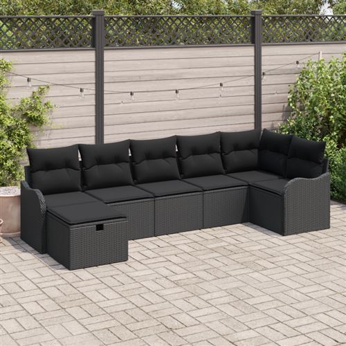 Non Communiqué Noir Ensemble De Canapé De Jardin 7 Pièces Avec Coussins Poly Rattan, Canapé De Jardin 2 Places Avec Coussins Poly Rattan