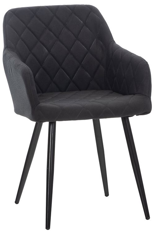 Chaise de salle à manger Shila avec Dossier haut Accoudoirs et Piètement en métal noir , Noir /Tissu