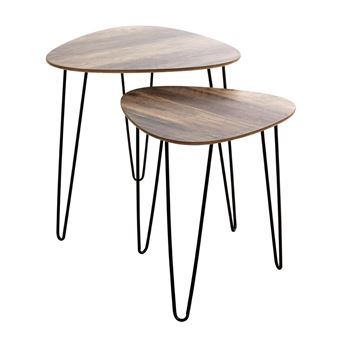 Lot de 2 Tables d'Appoint "Lamy" 48cm Noir & Chêne - 1