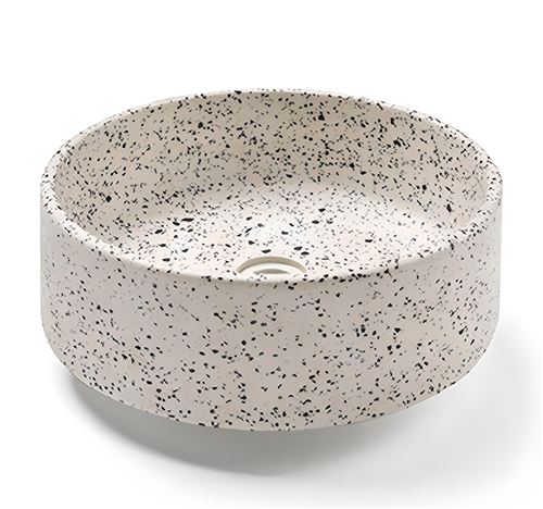 Vasque à poser / lavabo en ciment coloris blanc / gris finition mate - Diametre 40 x Hauteur 15 cm - PEGANE -