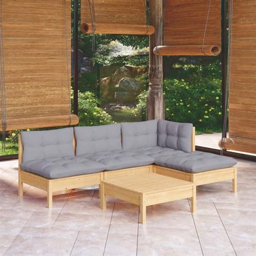 Non Communiqué Gris Vidaxl Bois De Pin Massif Salon De Jardin 5 Pcs Avec Coussins Mobilier De Patio Meubles D'extérieur Mobilier De Jardin 3096303