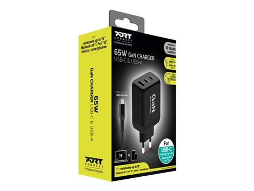 Chargeur secteur GaN 65W 2x USB-C et 1x USB-A (Power Delivery) - PhoneLook  - Noir - Acheter sur PhoneLook