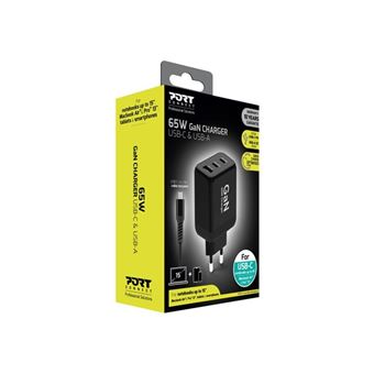 PORT Connect - Adaptateur secteur - technologie GaN - 65 Watt - 3.25 A - PD 3.0, QC 3.0 - 2 connecteurs de sortie (USB type A, 24 pin USB-C) - Europe