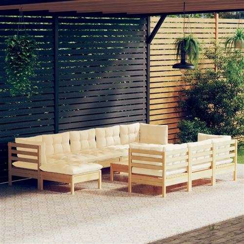 Non Communiqué Beige Salon De Jardin Modulable Vidaxl Bois 11 Pieces X 63.5 X 62.5 10 Personnes