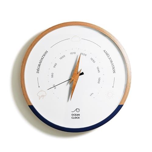 Baromètre mural en bois Ocean clock Beige - Station météo thermomètre ...