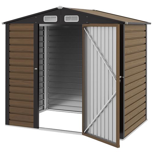 Abri de jardin en m&eacute;tal 2,27 m&sup2; toiture 2 pans acier galvanis&eacute; ch&ecirc;ne