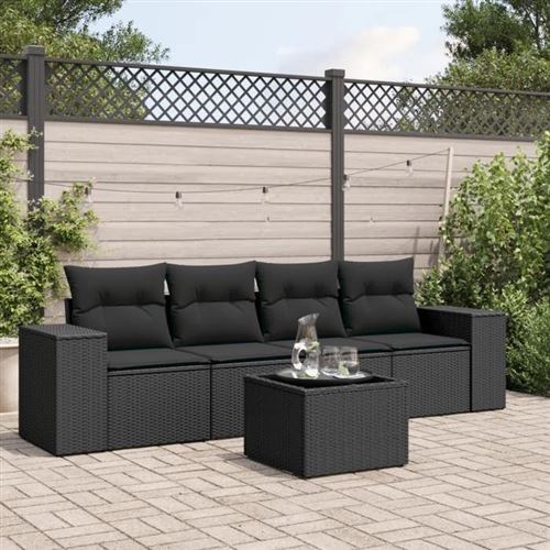 Vidaxl Set Divani Da Giardino 5 Pz Con Cuscini In Polyrattan Nero