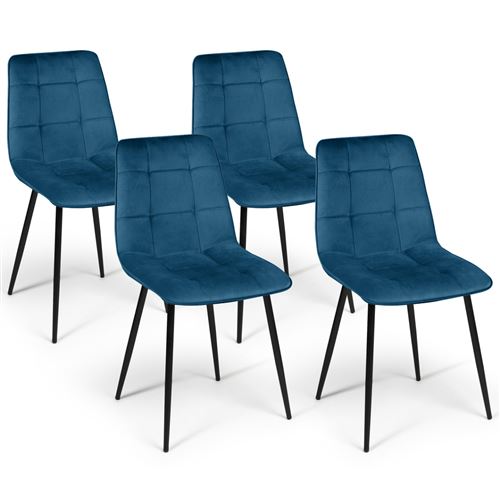 Lot de 4 chaises en velours bleu matelassé