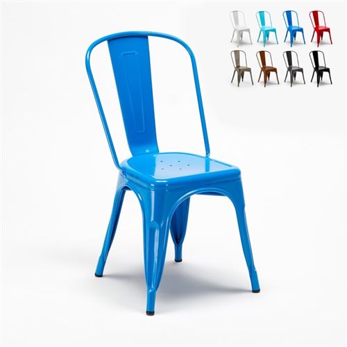 Stock 20 chaises industrielles Tolix métal et acier pour cuisine et bar Steel One, Couleur: Bleu