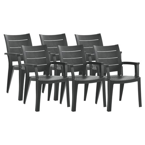 Lot de 6 chaises de jardin empilables en résine coloris Gris - Longueur 59 x Profondeur 60 x Hauteur 90 cm - PEGANE -