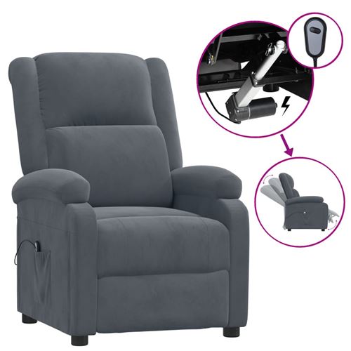 Vidaxl Gris Fauteuil Inclinable Électrique Foncé Velours - Image 3