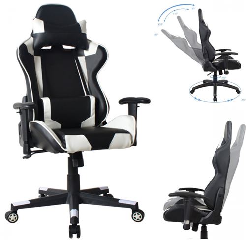 Chaise de bureau racing chaise de jeu style exécution haute conception Thomas blanc noir