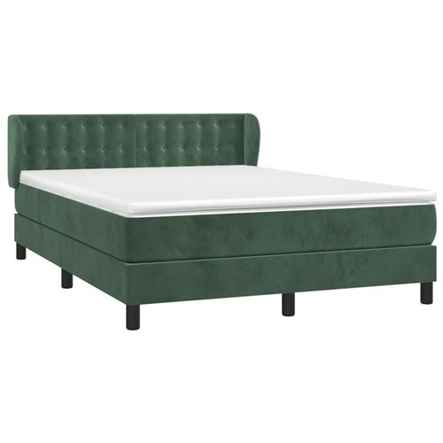 vidaXL Lit à sommier tapissier et matelas Vert foncé 140x200cm Velours