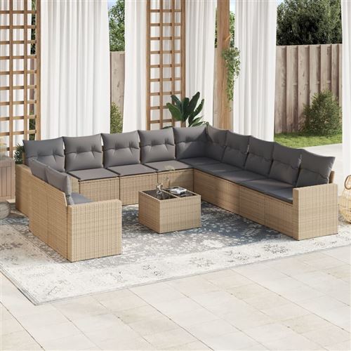 Non Communiqué Beige Salon De Jardin Vidaxl 12 Pièces Avec Coussins Résine Tressée