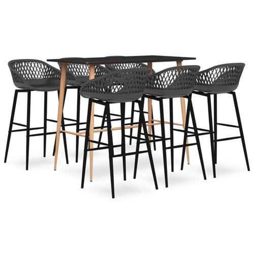 Vidaxl ensemble de bar 7 pcs noir et gris 3057475
