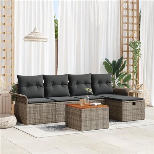 Non Communiqué Gris Vidaxl Ensemble De Canapé De Jardin 6 Pièces Avec Coussins En Rotin Synthétique 3360779