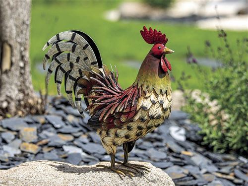 Coq décoratif stylisé en acier pour jardin