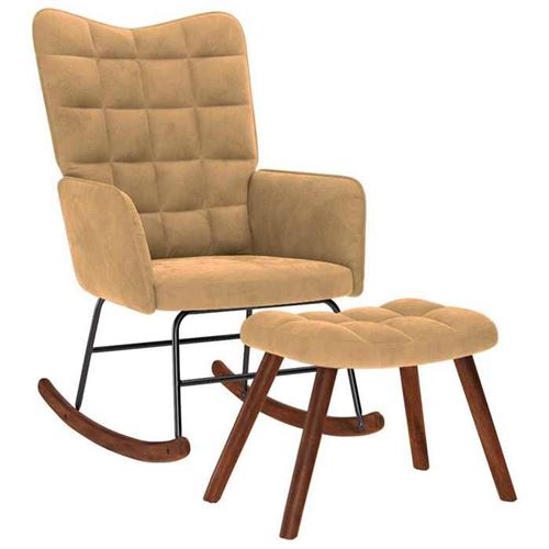 vidaXL - Fauteuil à bascule avec repose-pied - Velours - Marron - Image 2