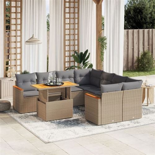 Non Communiqué Beige Vidaxl Salon De Jardin Avec Coussins 9 Pcs, Canapés De Terrasse, Ensemble De Meubles De Patio, Mobilier D'extérieur, 3273005