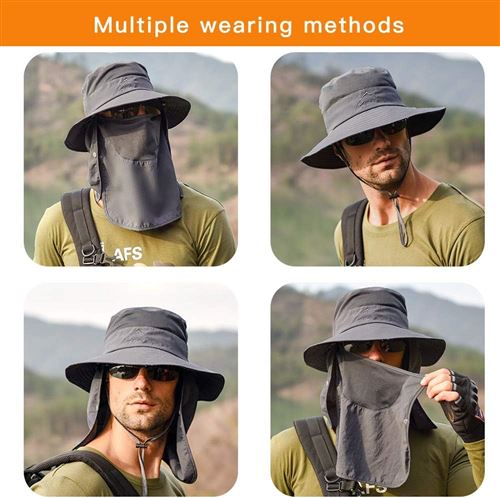 Chapeau De Soleil Avec Couvre-visage Amovible – UPF50+, Protection Cou Et Visage, Pour Randonnée, Pêche