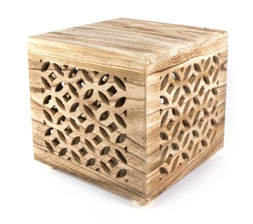 Non Communiqué Beige Table De Chevet Bois Cube Nature