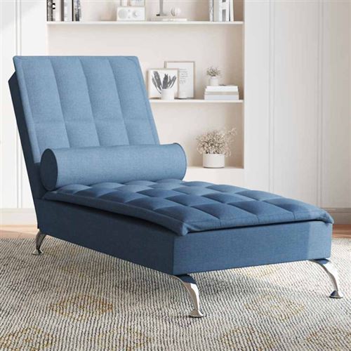 Chaise Longue Massaggi Cuscino A Rullo Blu In Tessuto - Vidaxl