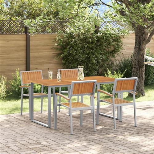 Non Communiqué Gris Vidaxl Ensemble De Salle À Manger De Jardin 5 Pièces En Acier Et Bois D'acacia 3284353