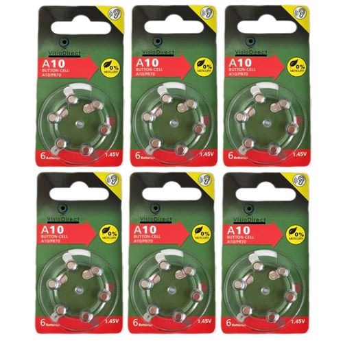 Lot de 36 Piles bouton Zinc Air Type A10/10 pour appareils auditifs compatibles PR70 1,45V - Visiodirect -