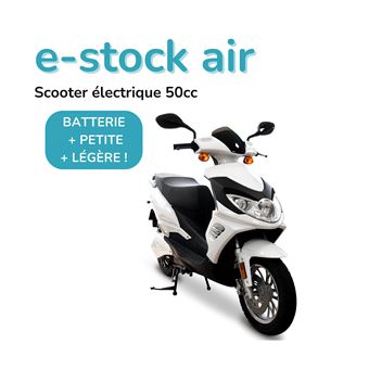 e-stock air - blanc - Scooter électrique 50cc easy-Watts - 2 400 Watts - 48 V 65 Ah (3.12kWh) - 80 à 100 km d'autonomie - 1