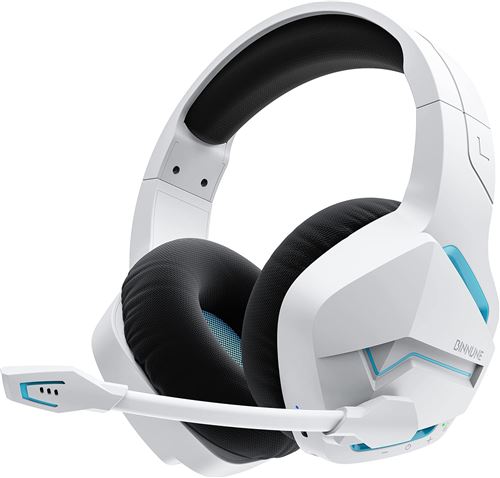 GENERIQUE BINNUNE Casque Gaming sans Fil avec 2,4 GHz pour PS5, PS4, PC, NS, Joueurs FPS, 120 Heures + Bluetooth 5.3 &eacute;couteur Microphone Antibruit, 50 mm pour Ordinateur Portable - Blanc 