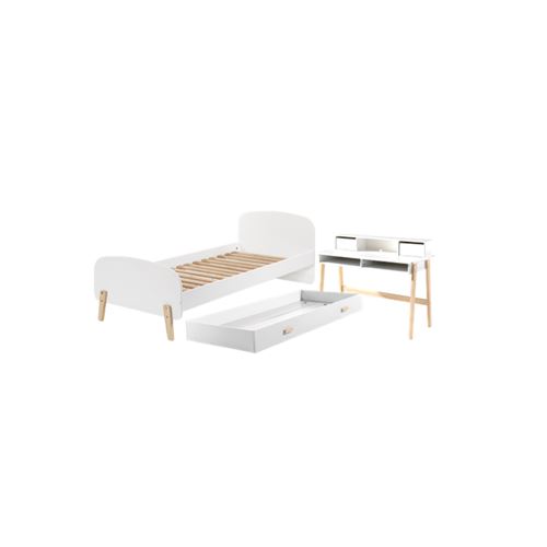 Non Communiqué Blanc Vipack Kiddy Lit Simple Et Sommier 90X200cm + Lit Gigogne + Bureau