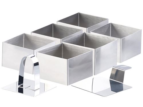 6 emporte-pièces carrés 7,5 x 7,5 cm avec poussoir & support