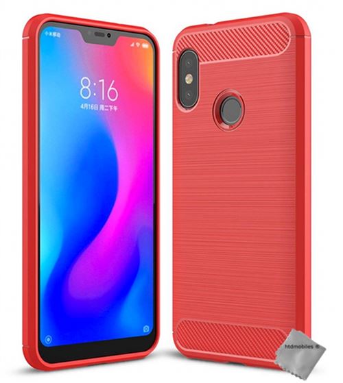 Housse etui coque silicone gel carbone pour Xiaomi Mi A2 Lite avec film ecran - ROUGE