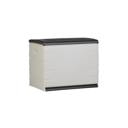 PLASTIKEN Coffre 260L Intérieur/Extérieur Fonctionnel et Esthétique Cadenassable avec Roulettes Beige et Gris Foncé