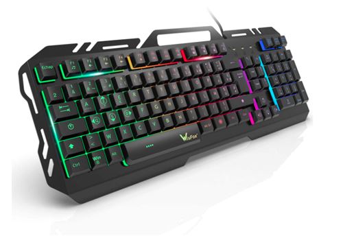 Clavier Gaming WisFox - Filaire USB - Rétroéclairé à LED Arc en Ciel Coloré - Panneau metal