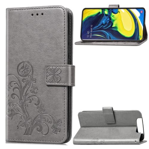 Etui en PU quatre feuilles avec support gris pour votre Samsung Galaxy A80/A90