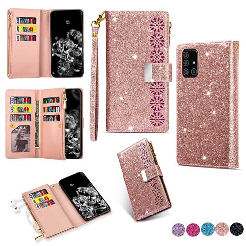 Etui en PU sculpture au laser de style étoilé scintillant or rose pour votre Samsung Galaxy A51 SM-A515