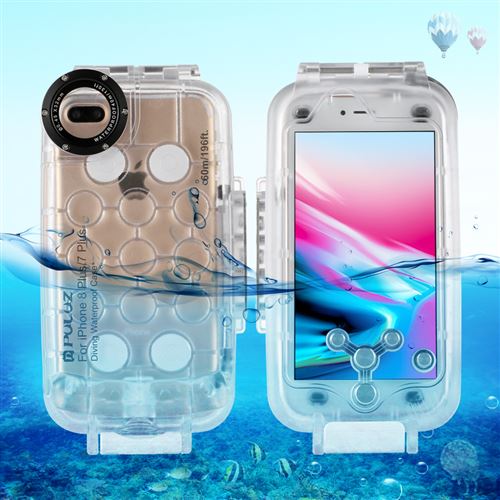 (#52) PULUZ Waterproof Diving Housing Underwater Cover Case for iPhone 8 Plus & 7 Plus(Transparent)