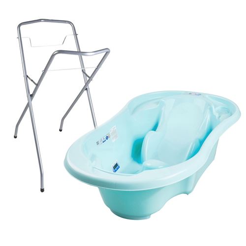 MonMobilierDesign Baignoire b&eacute;b&eacute; avec r&eacute;ducteur int&eacute;gr&eacute; Bleu + Pied