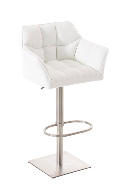 Tabouret de bar Damaso en similicuir - Piètement Tulipe Acier inoxydable - Siège Blanc