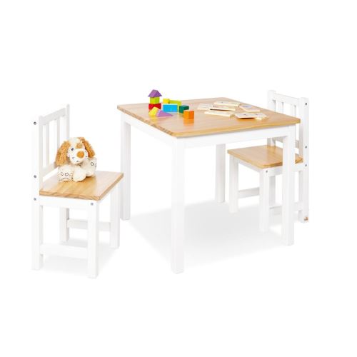 Table enfant Fenna blanc naturel 57x57cm + 2 chaises