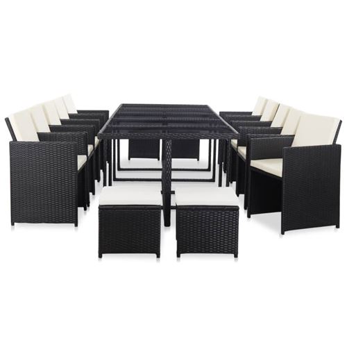 Vidaxl salon de jardin 15 pcs avec coussins r&eacute;sine tress&eacute;e noir 46420